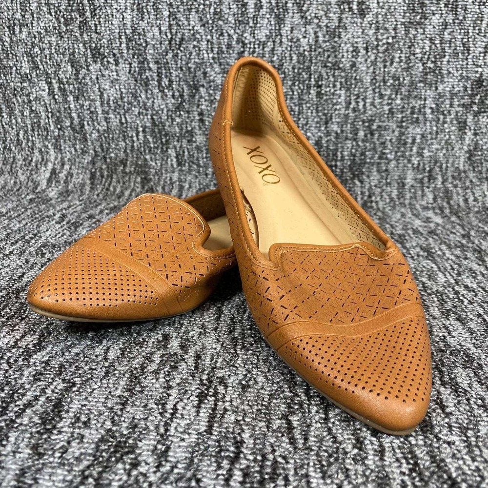 XOXO Vancy Loafers Womens 7M Cognac Tan Perforated Pointed Toe Flat Shoes Casual